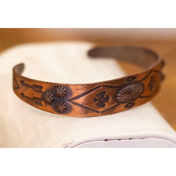 Vintage Copper Abstract Symmetrical Symbolic Cuff Bracelet | by Copper Bell | H3 - Picture 2 of 3